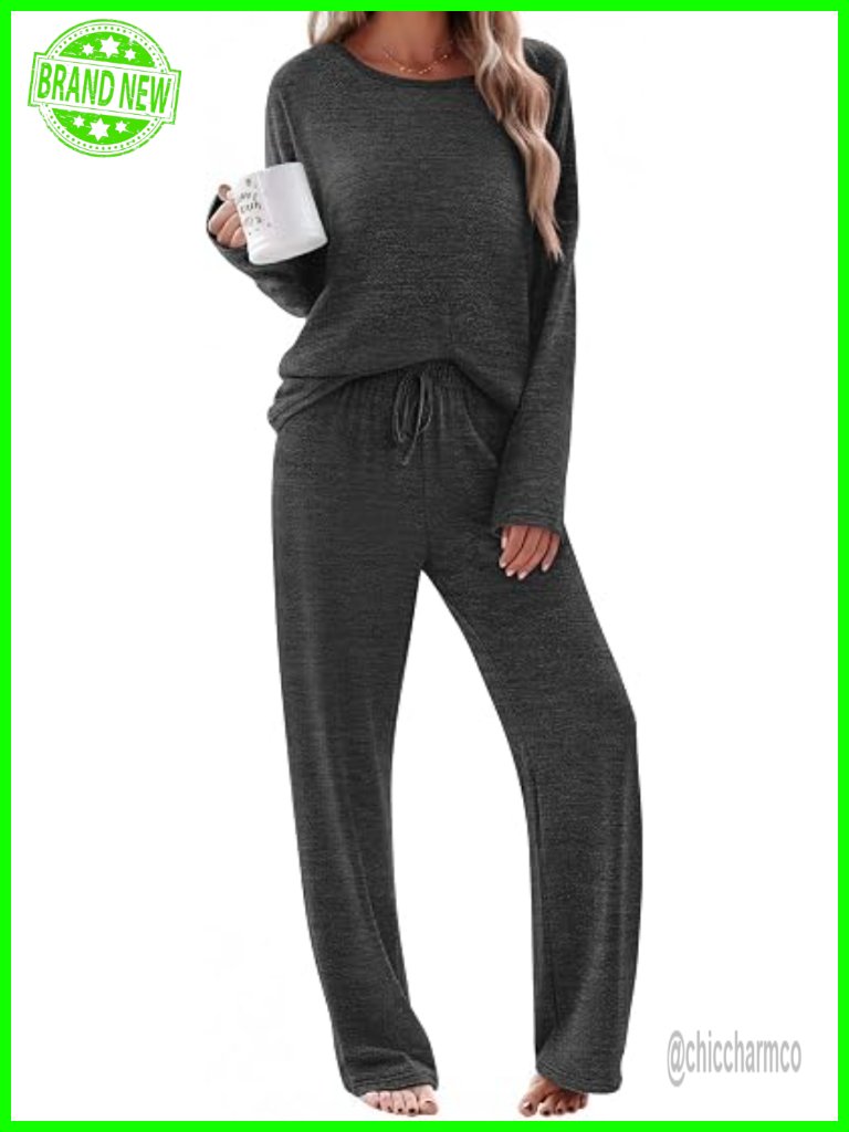 Ekouaer Pajama Set Womens Long Sleeve Pullover Top Pants Cozy Loungewear Pjs